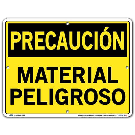 Vestil Aluminum Sign, 9-1/2" Height, 12-1/2" Width, Aluminum, Rectangle, Spanish SI-C-44-B-AL-063-S
